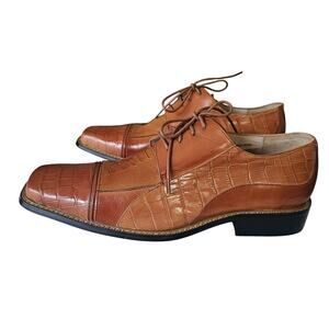 Stacy Adams Men's Leather Square Cap Toe Caramel Colored Dress Shoes Size 10 1/2